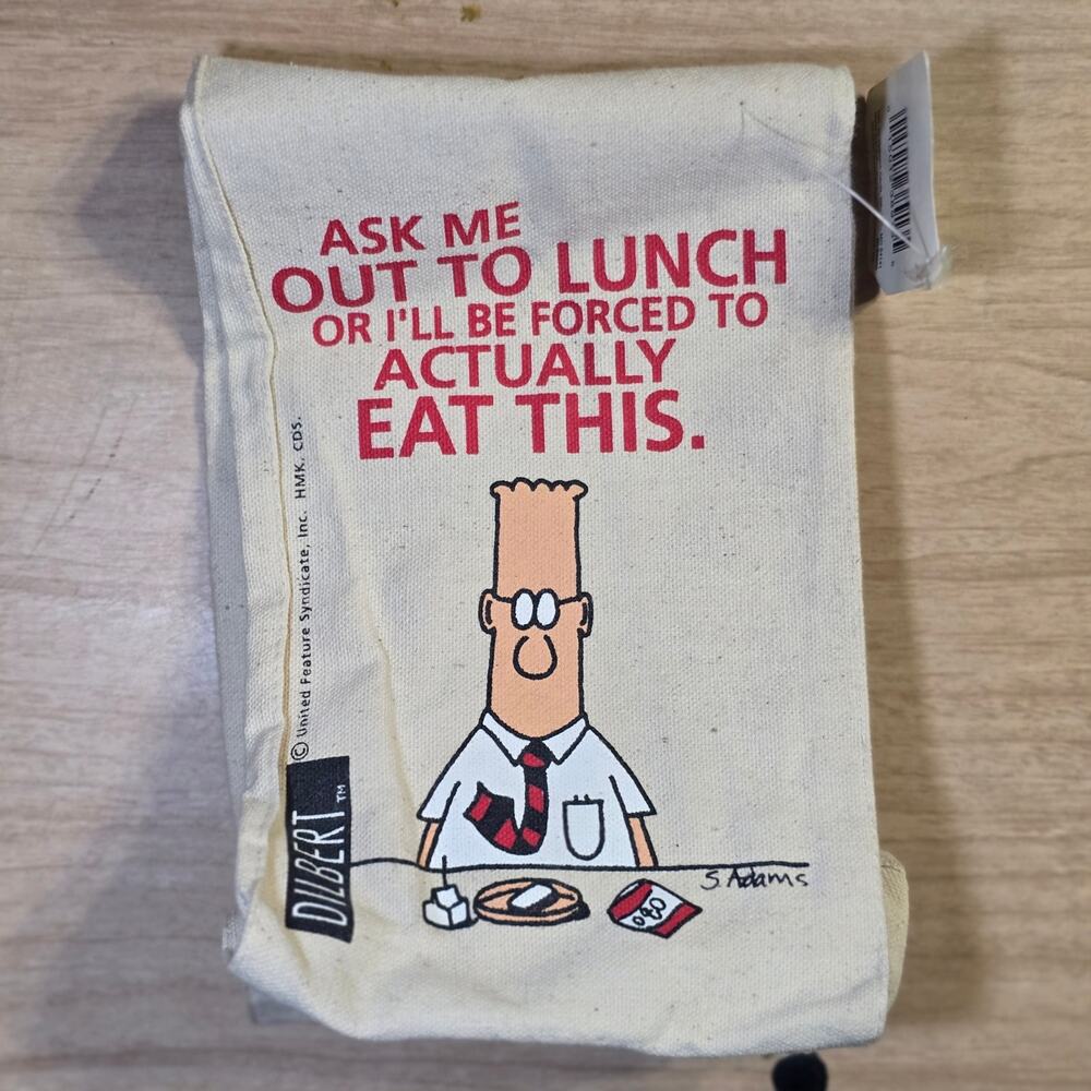 NWT Vintage 90s Dilbert Canvas Lunch Bag "Ask Me Out To Lunch" Comic  Tote